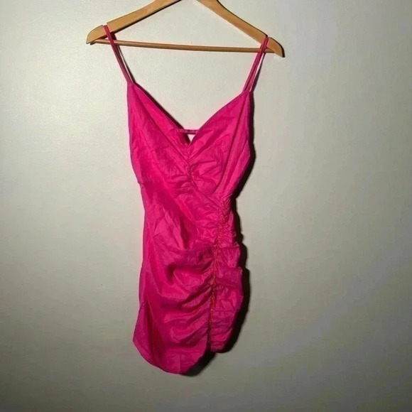 NWT ZARA DRAPED BEADED LINEN BLEND  DRESS BLOGGERS FAV Barbie Pink XS - Picture 4 of 9